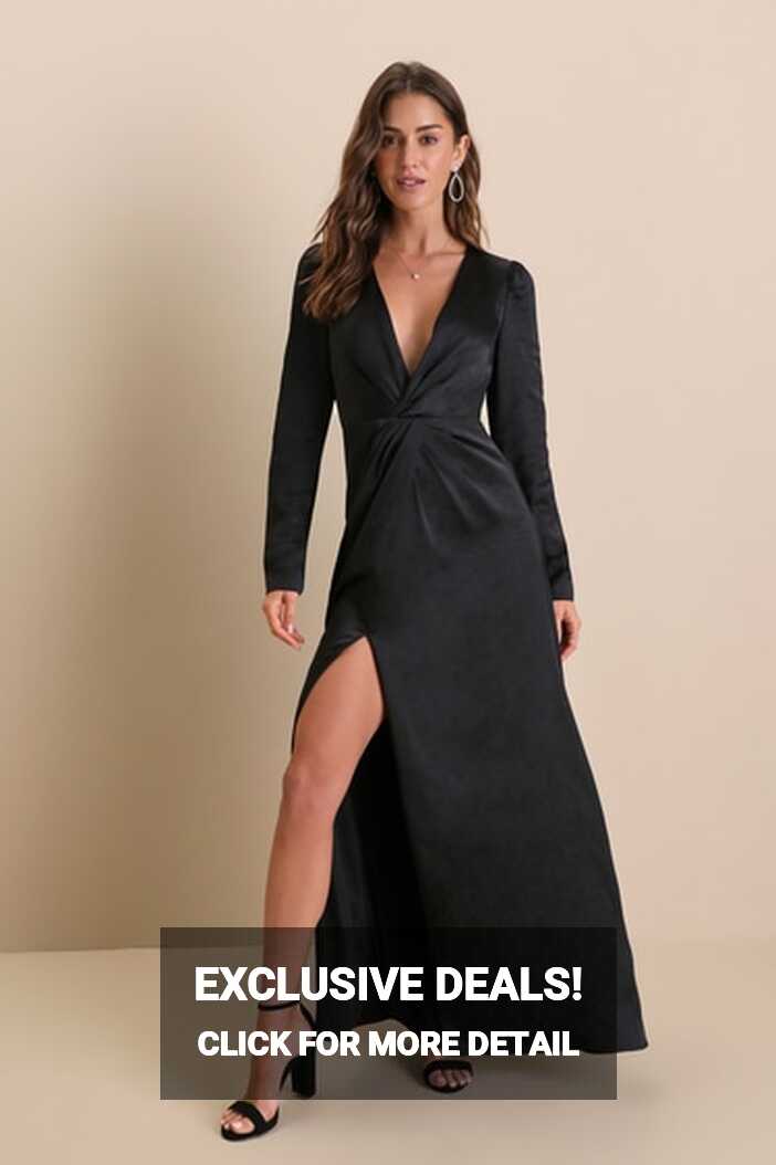 Black Satin Dress - Long Sleeve Dress - Black Maxi Dress - Lulus