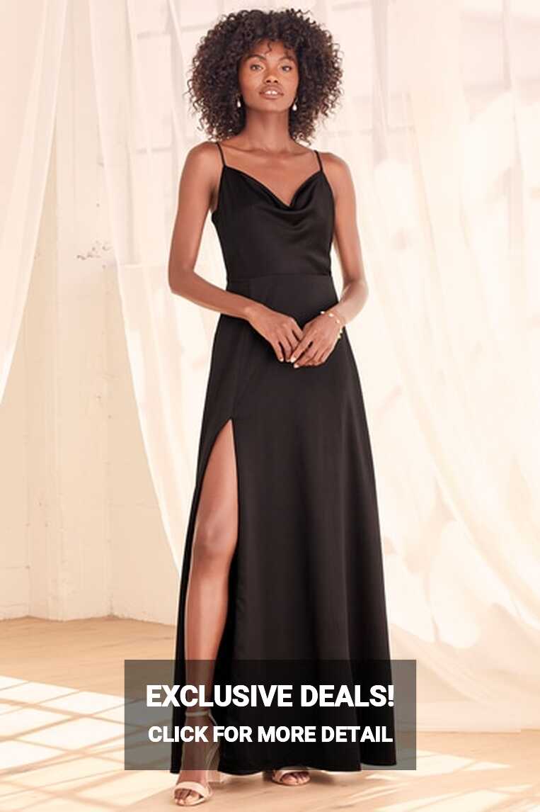 Black Satin Dress - Satin Maxi Dress - Cowl Neck Dress - Lulus