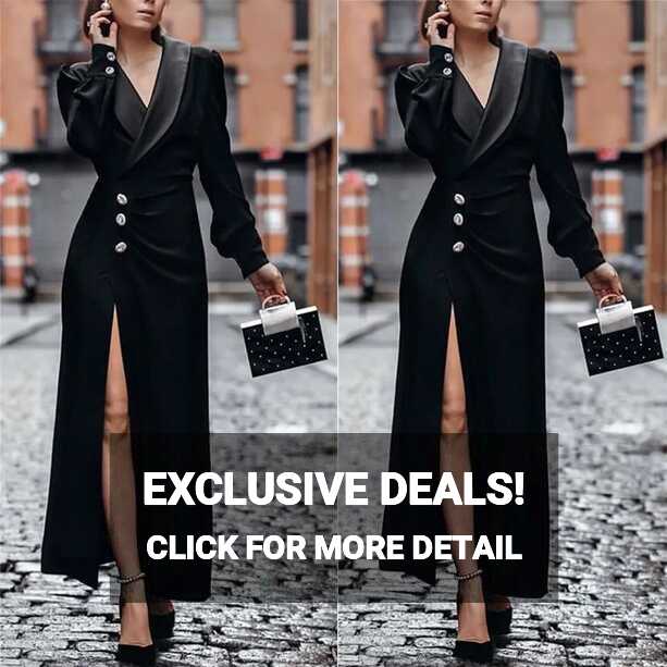 Black Satin Lapel Women&#39;s Long Jacket Dress Suit Formal Ladies ...