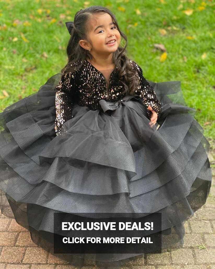 Black Sequined Baby Puffy Dress, Toddler Party Dress, Baby Girl ...