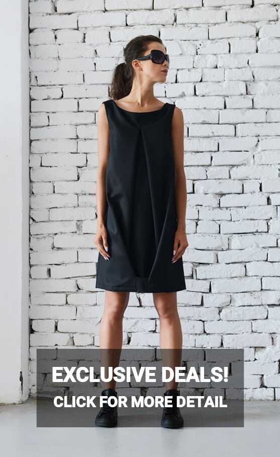 Black Short Dress/extravagant Loose Tunic/sleeveless Casual Dress ...