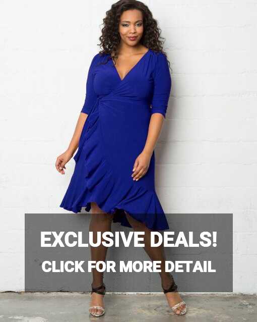 Black Short Plus Size Wrap Dress for $98.0 – The Dress Outlet