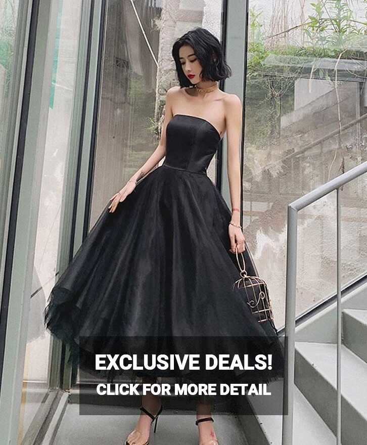 Black Short Scoop Tea Length Evening Dress Party Dress, Black ...