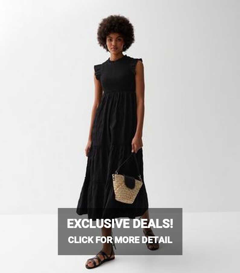 Black Sleeveless Frill Tiered Midi Dress | New Look