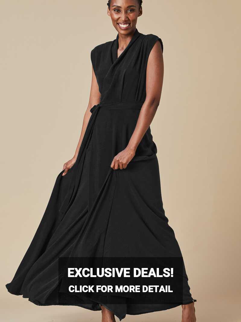 Black Sleeveless Wrap Dress, South Africa | Equilibrio