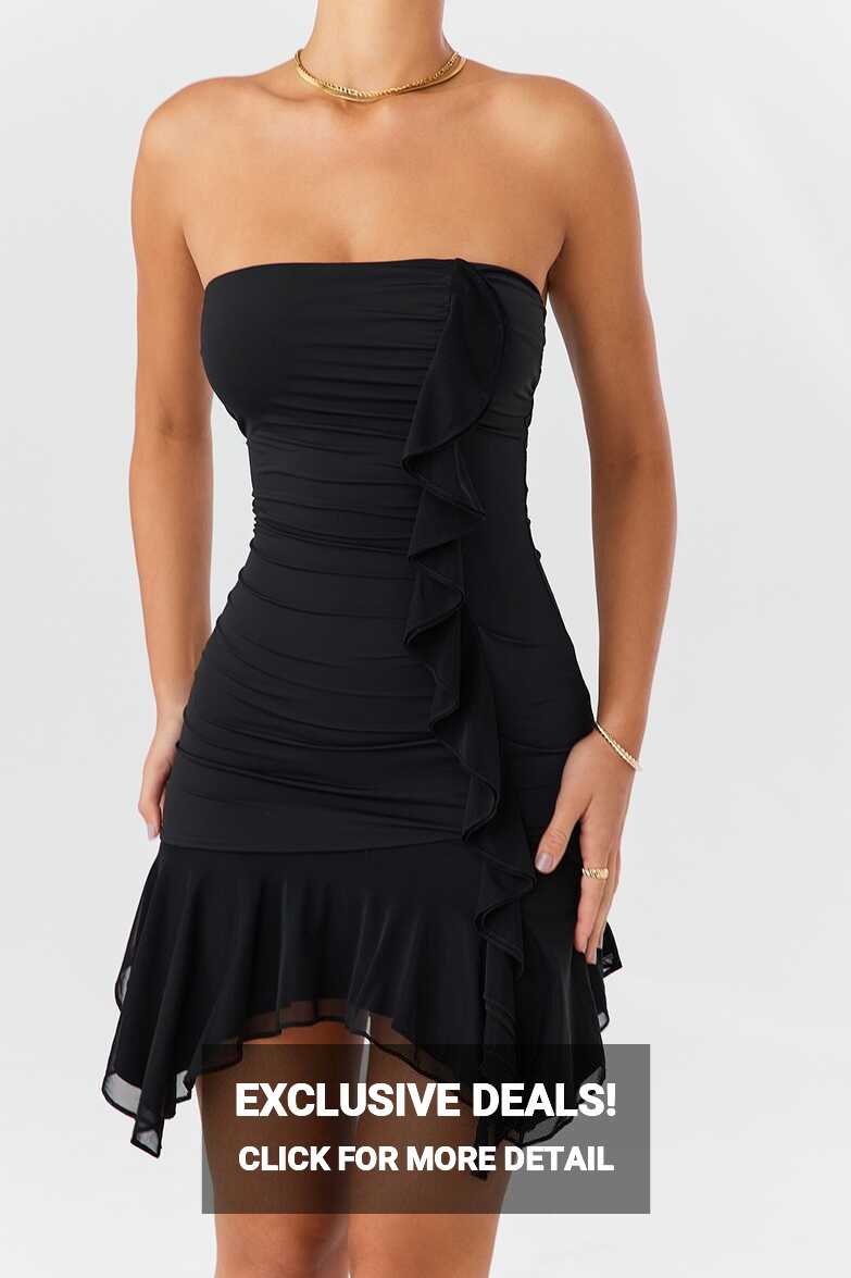 Black Strapless Ruffle Mini Dress - Mistress Rock