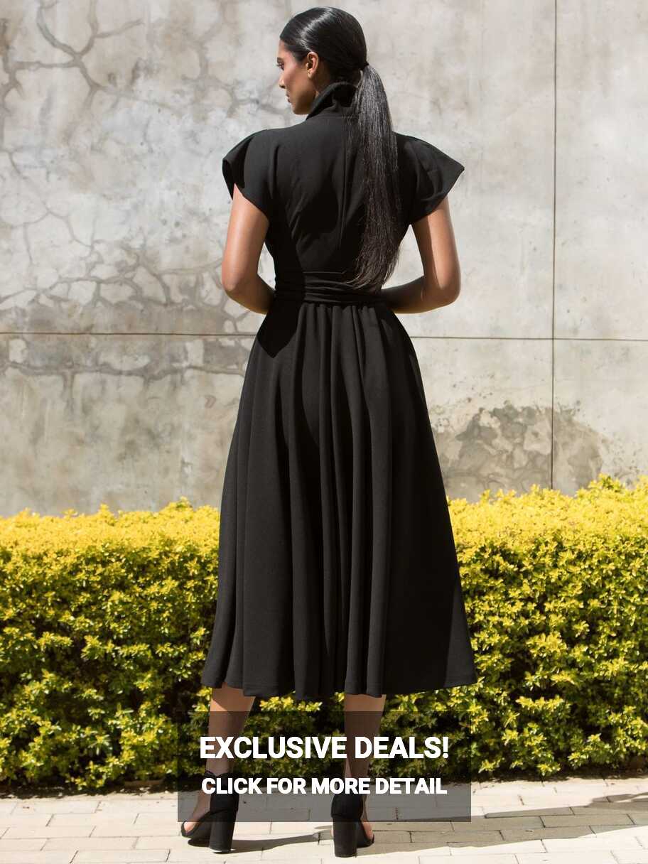 Black Stretch Midi Length Wrap Dress, ERRE | South Africa| Equilibrio