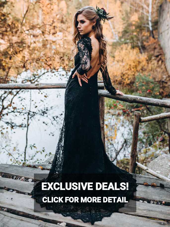 Black Sweetheart Long Sleeves prom dresses,Lace Backless Wedding ...