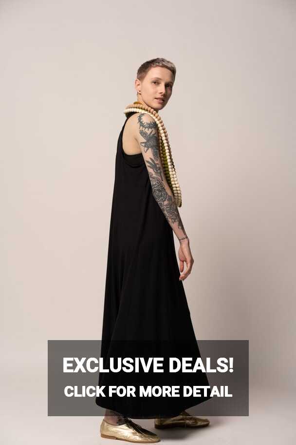 Black Tank Maxi Dress, Sleeveless High Neck Loose Dress, Sexy Open ...