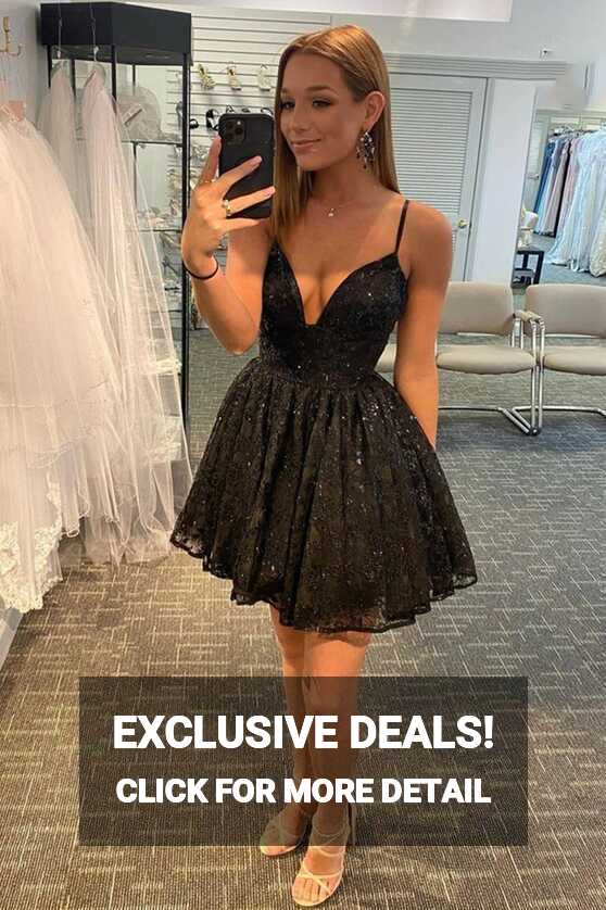 Black Tulle Sequins Short Prom Dress, A-Line Mini Party Dress