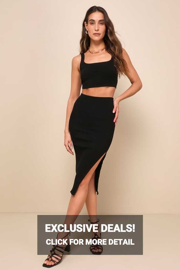 Black Two-Piece Dress - Ribbed Bodycon Dress - 2-PC Midi Dress - Lulus