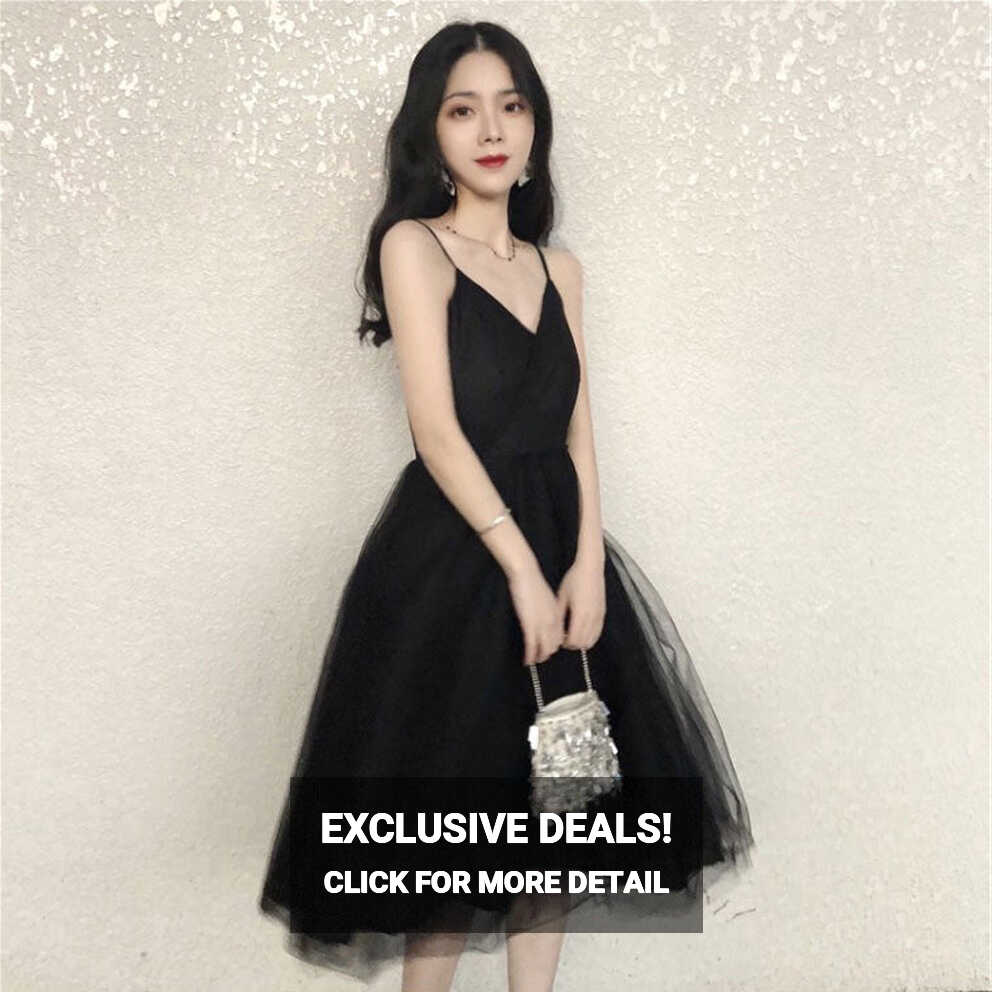 Black V Neck Tulle Short Summer Dress Black Prom Dress – shopluu