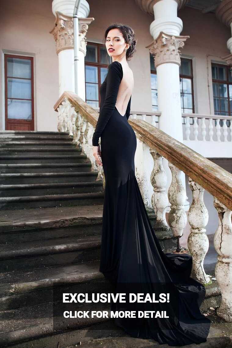 Black Wedding Dress with Boat Neck &amp; Open Back - Elegant ...