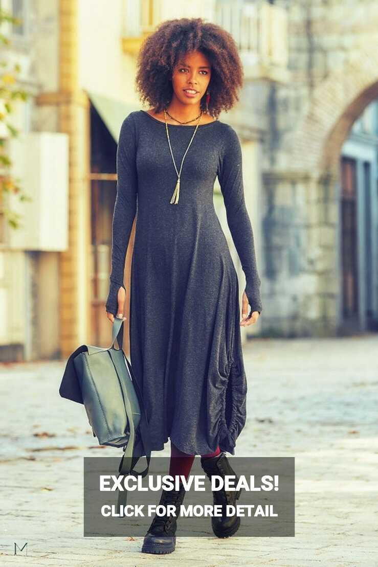 Black Winter Dress, Gypsy Clothes, Long Sleeve Dress, Boho Maxi ...