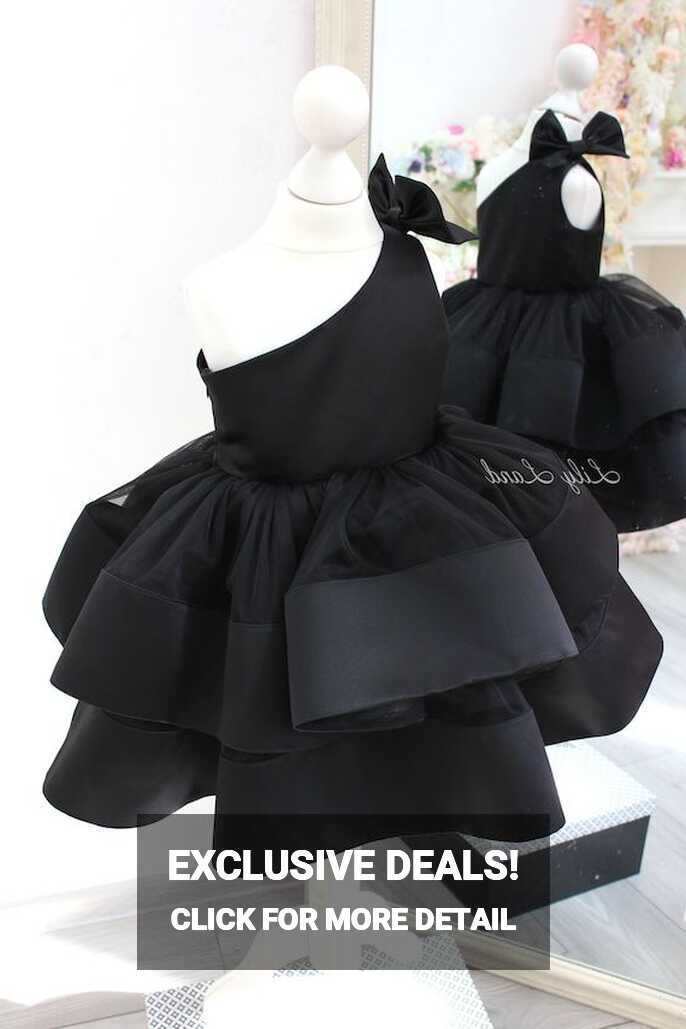 Black baby girl birthday dress, one shoulder baby dress, first ...