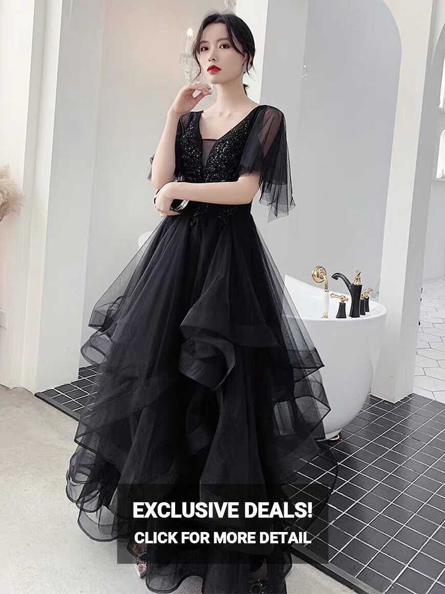 Black banquet evening dress dress big temperament high texture gas ...