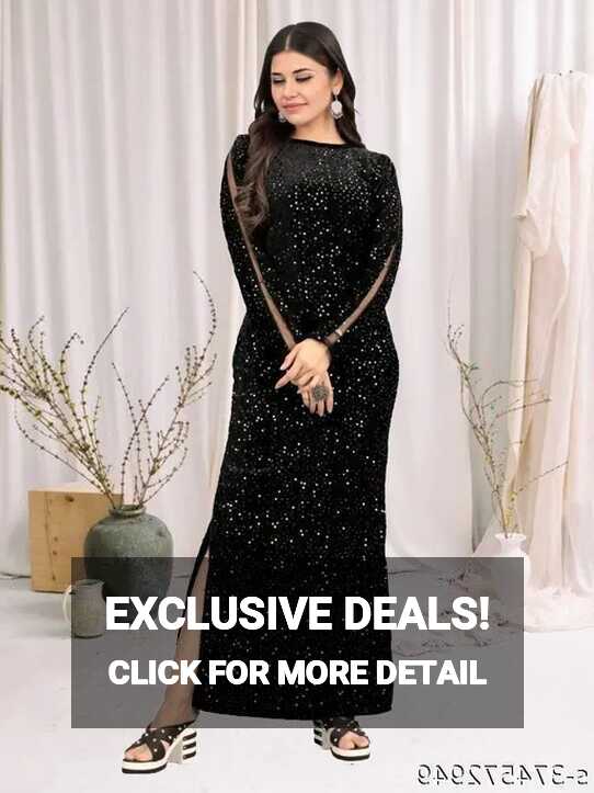 Black color One-piece gown Maxi length| Velvet fabric Self-design ...