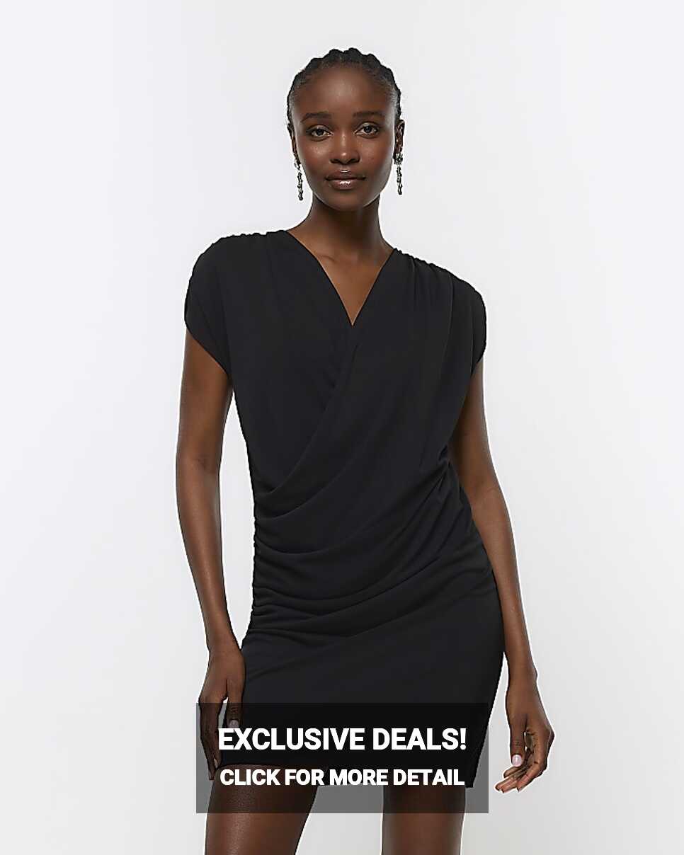 Black drape detail wrap mini dress | River Island