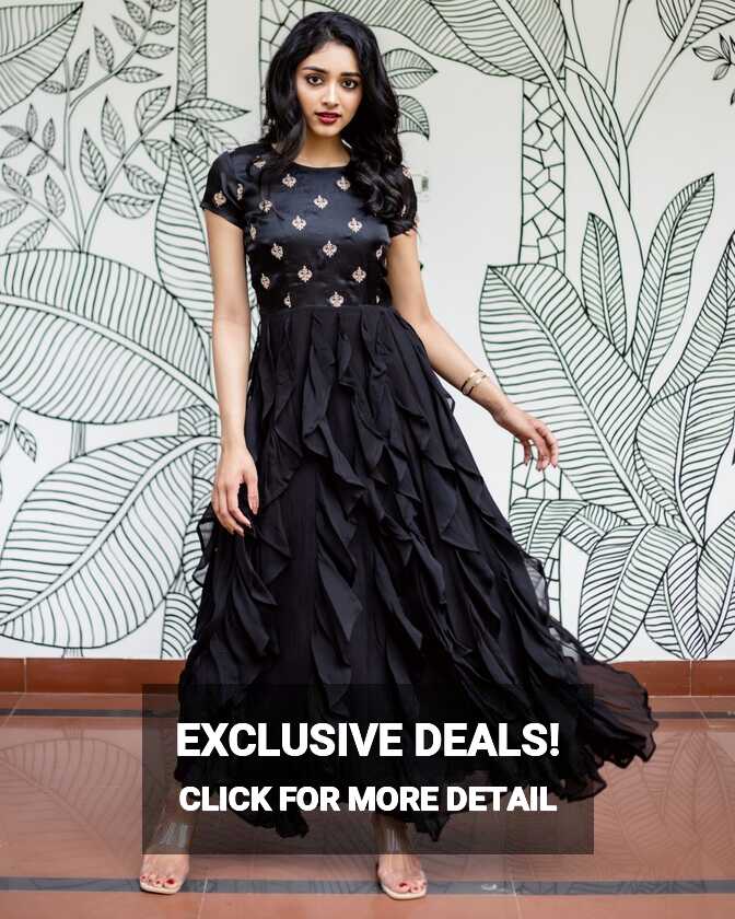 Black embroidered ruffled dress by Athira Designs | The Secret Label