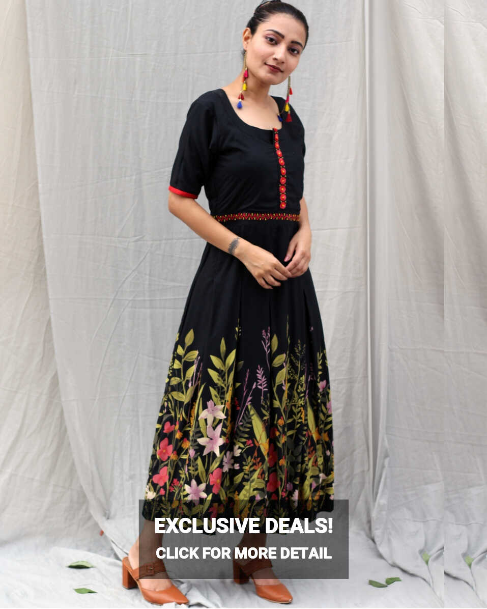 Black floral embroidered dress by Anecdotes | The Secret Label