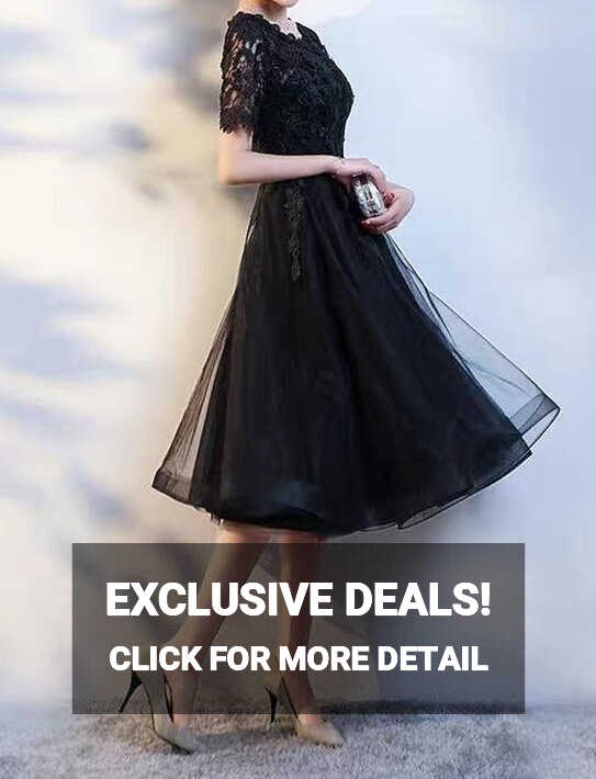 Black lace appliques knee length formal prom dress – Anna&#39;s ...