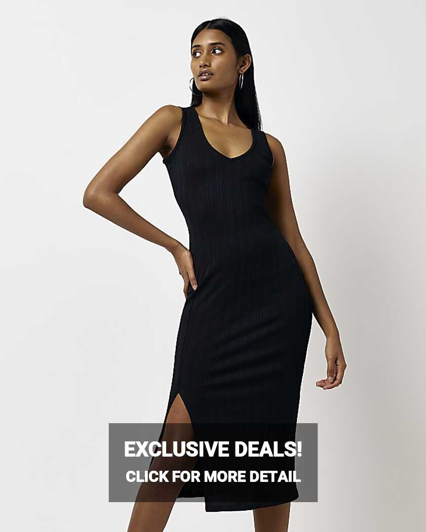 Black sleeveless bodycon midi dress | River Island