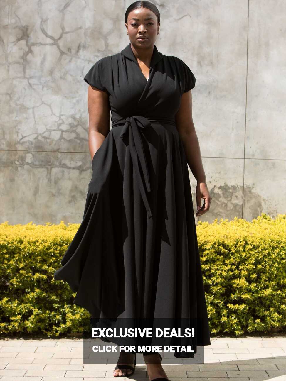 Black stretch maxi length wrap dress, ERRE | South Africa | Equilibrio