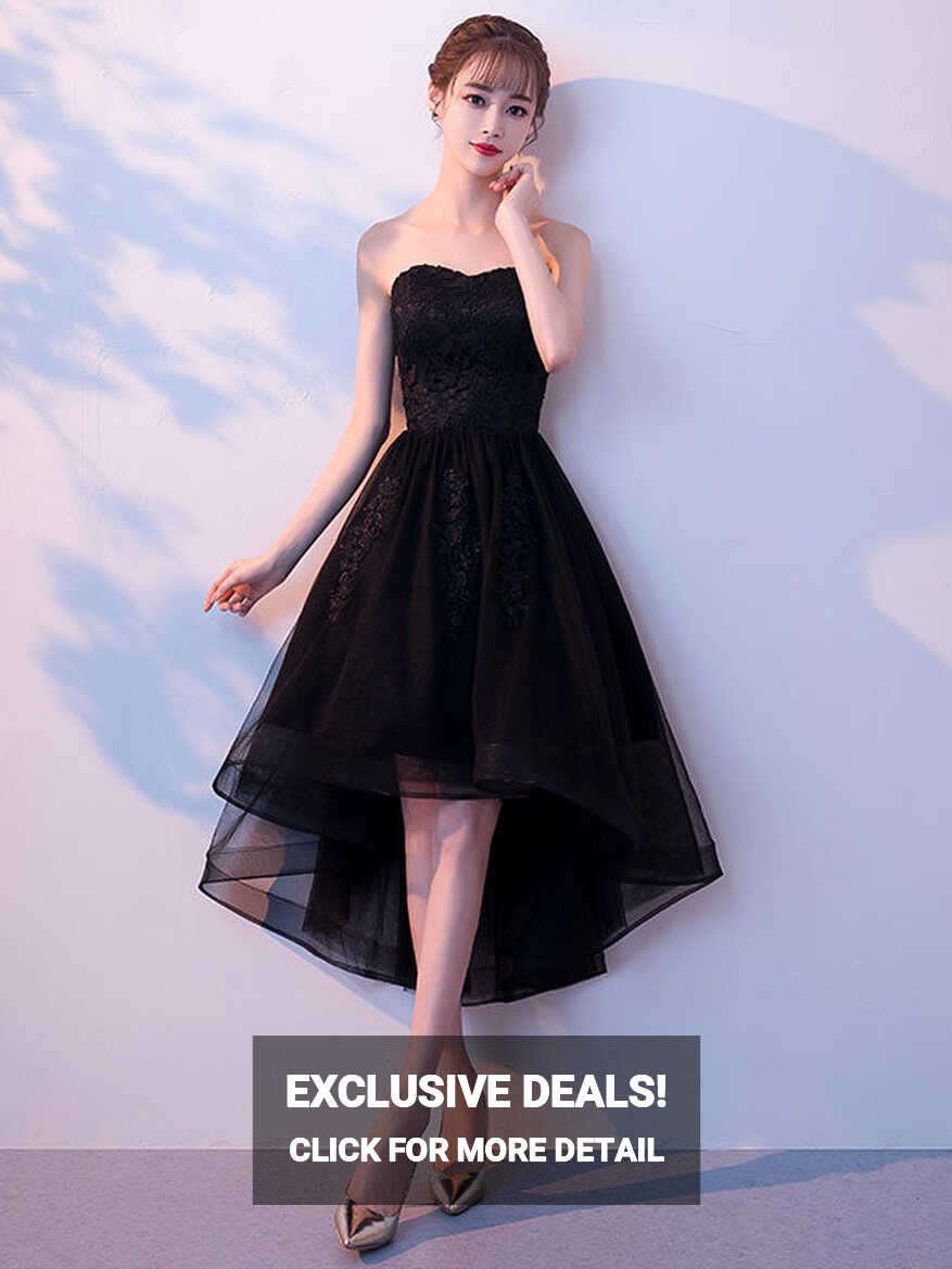 Black tulle lace short prom dress, black homecoming dress – toptby