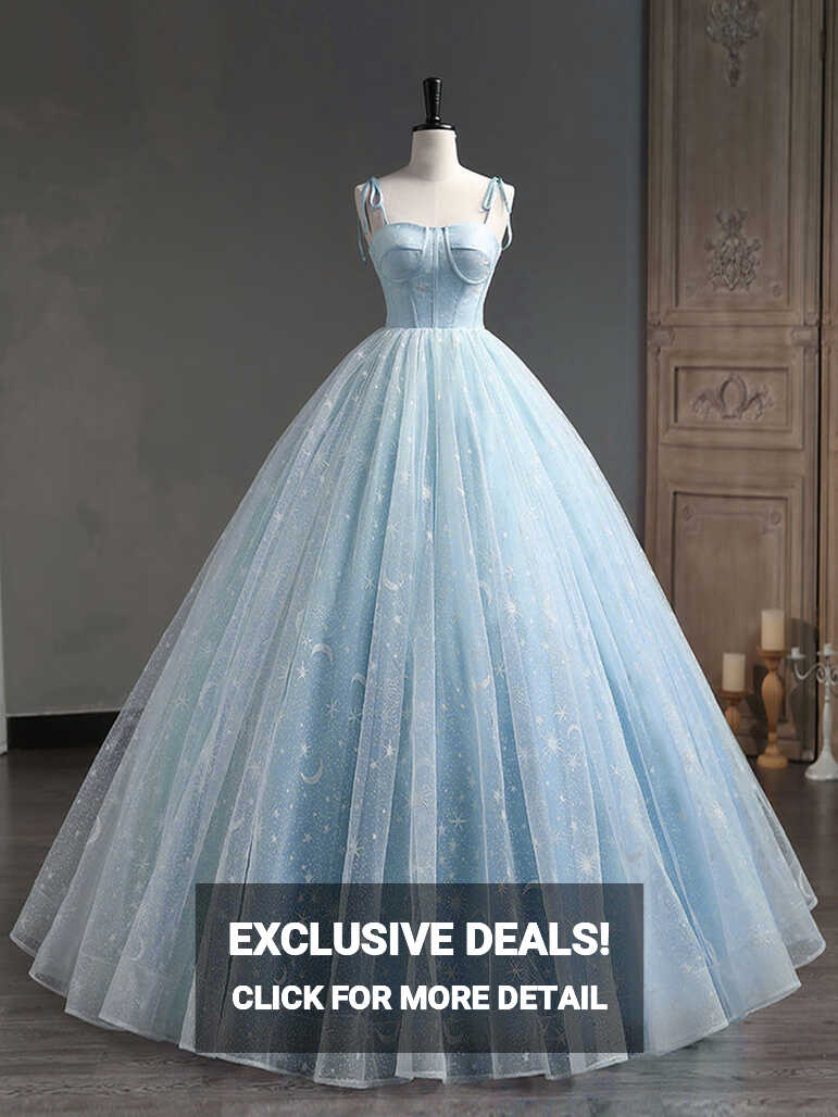 Blue A-Line Tulle Long Prom Dress, Blue Formal Sweet 16 Dress ...