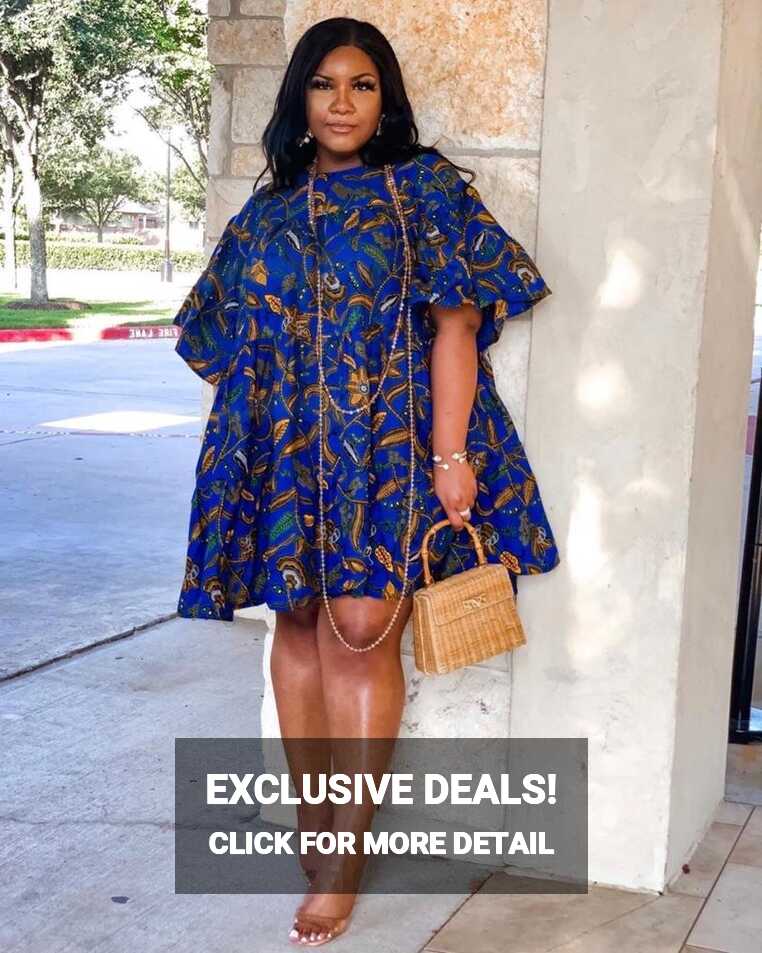 Blue African Ankara Print Plus Size Clothing Party Dress ...