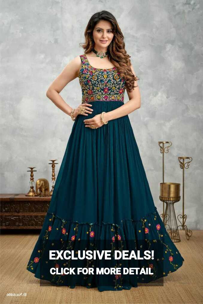 Blue Color Party Wear Long Gown With Dupatta :: ANOKHI FASHION