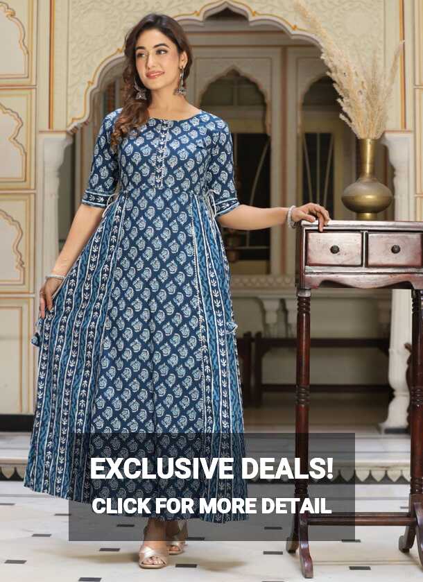 Blue Cotton Designer Gown with Print Work for Women Buy Online -