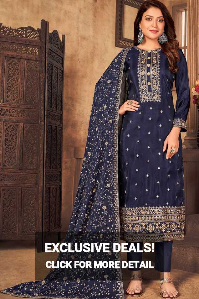 Blue Eid Salwar Kameez in Viscose with Embroidered - SK14336