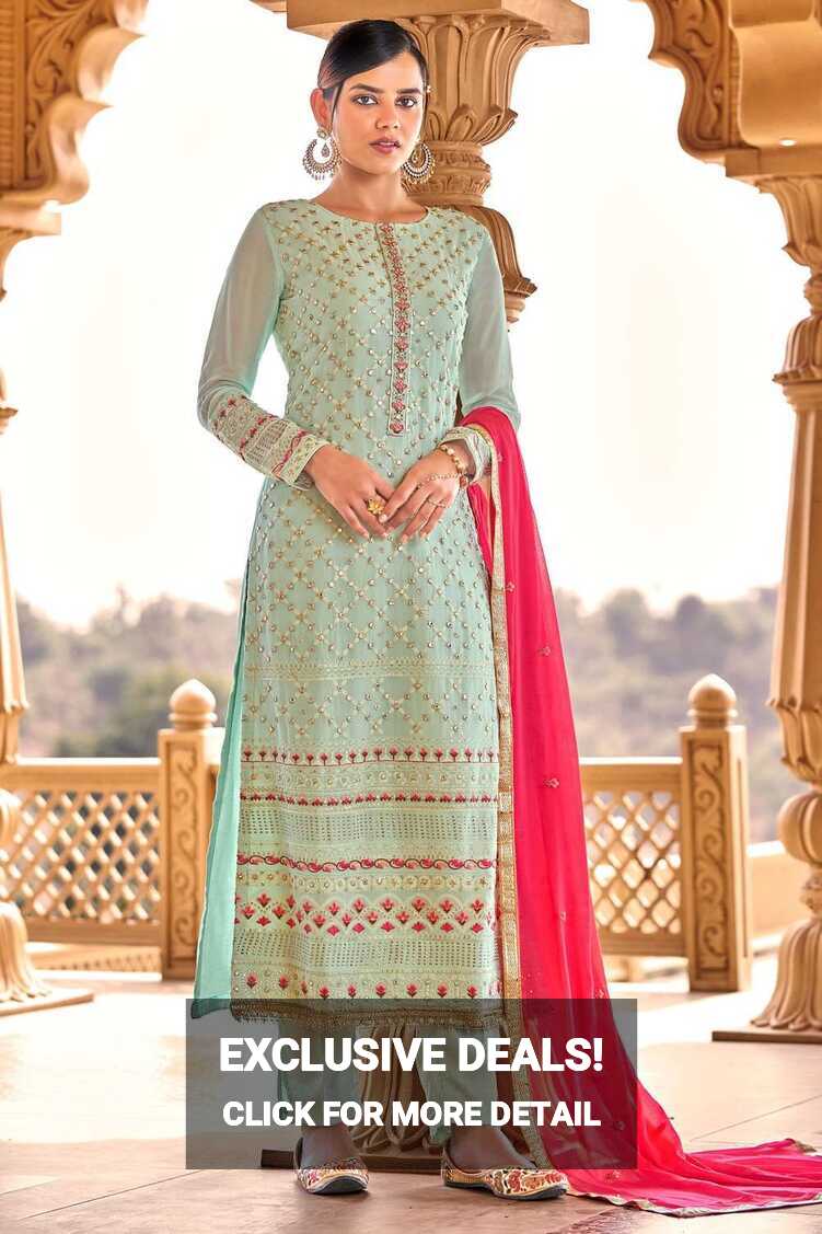 Blue Embroidered eid pakistani salwar kameez in Georgette,viscose ...