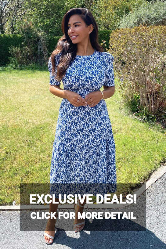 Blue Floral Frill Sleeve Midi Dress – AX Paris