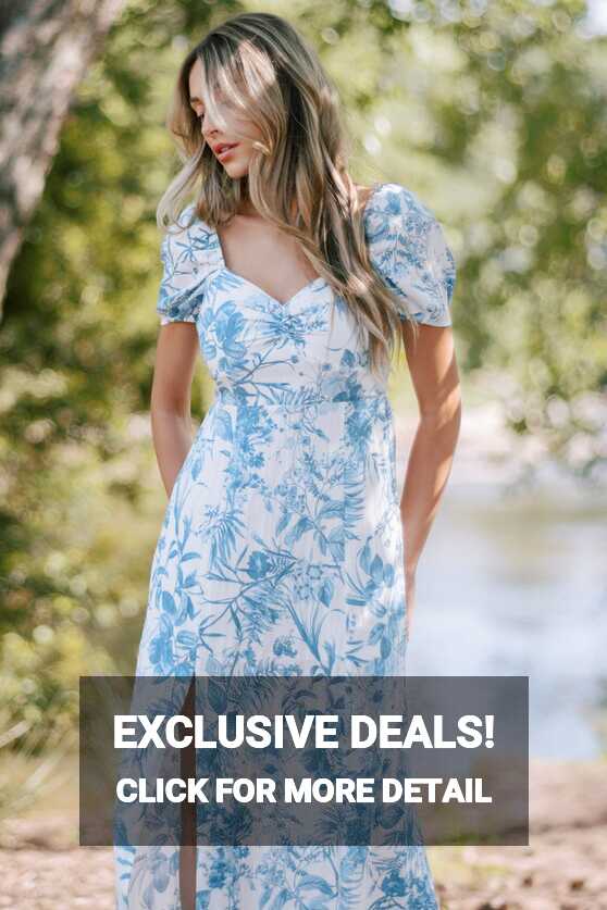 Blue Floral Short Sleeve Midi Dress - All Dresses | Red Dress