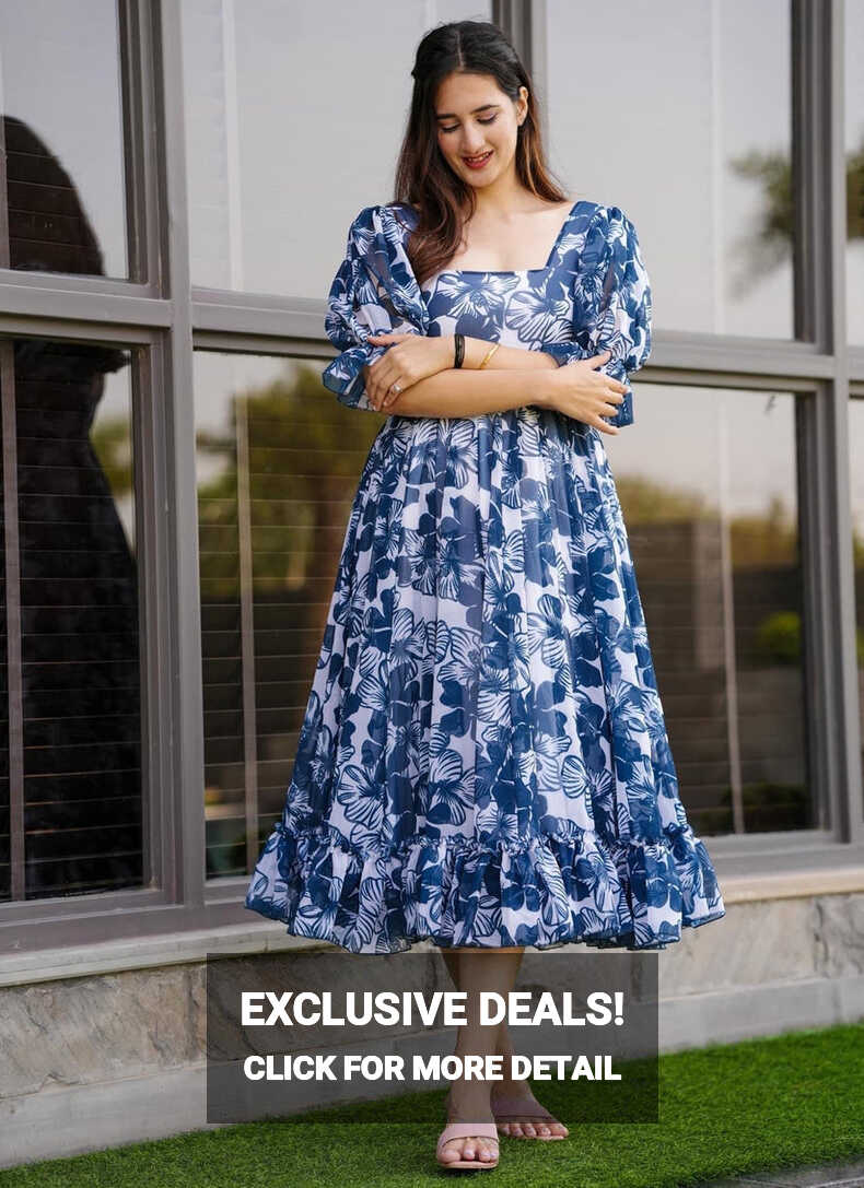 Blue Georgette Party Wear Floral Printed Gown – Rajyogam