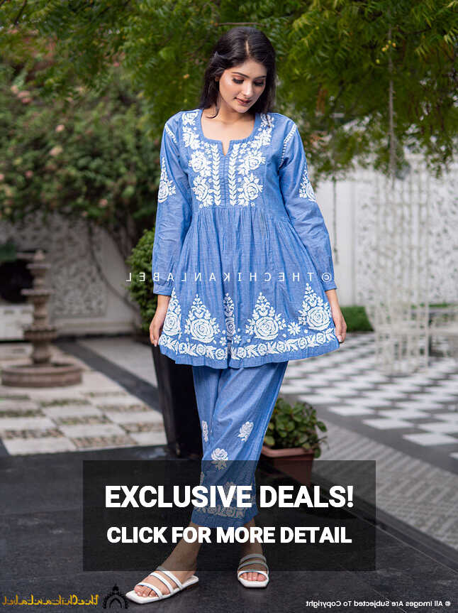 Blue Laiba Denim Chikankari Short Kurta Set