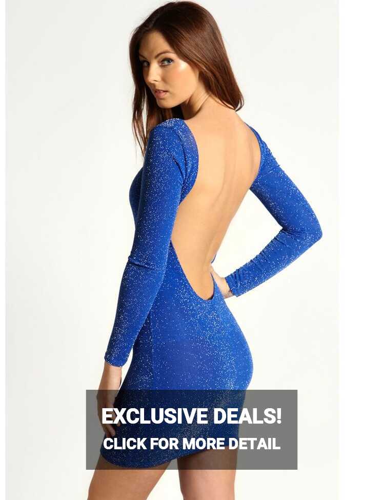 Blue Long Sleeve Backless Bodycon Dress | Bodycon dress, Backless ...