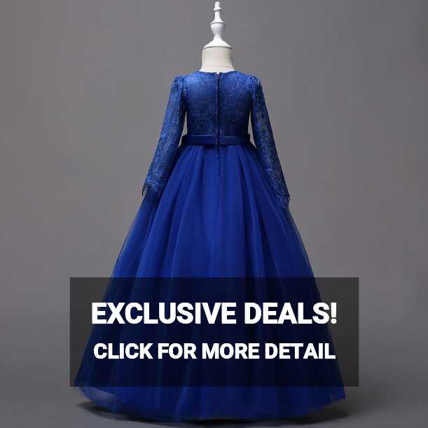 Blue Long Sleeve Junior Bridesmaid Dress With Diamante