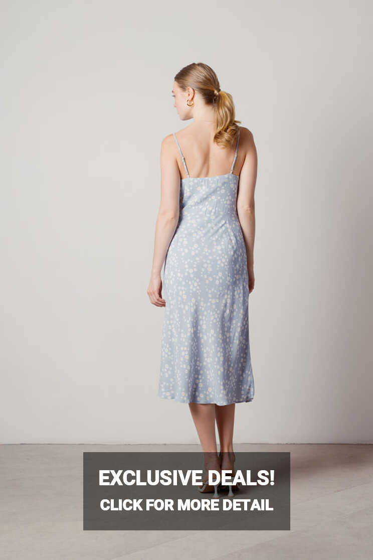 Blue Midi Dress - Spaghetti Strap Skirt Dress - Light Blue Floral ...