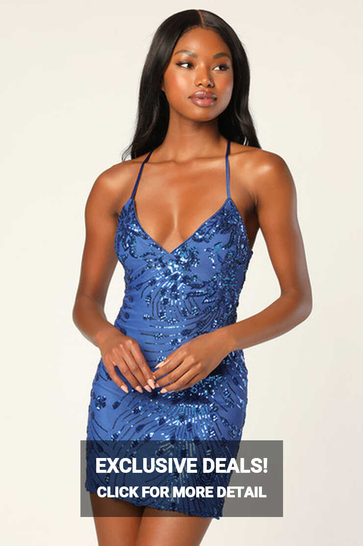 Blue Mini Dress - Sequin Dress - Lace-Up Dress - Bodycon Mini - Lulus