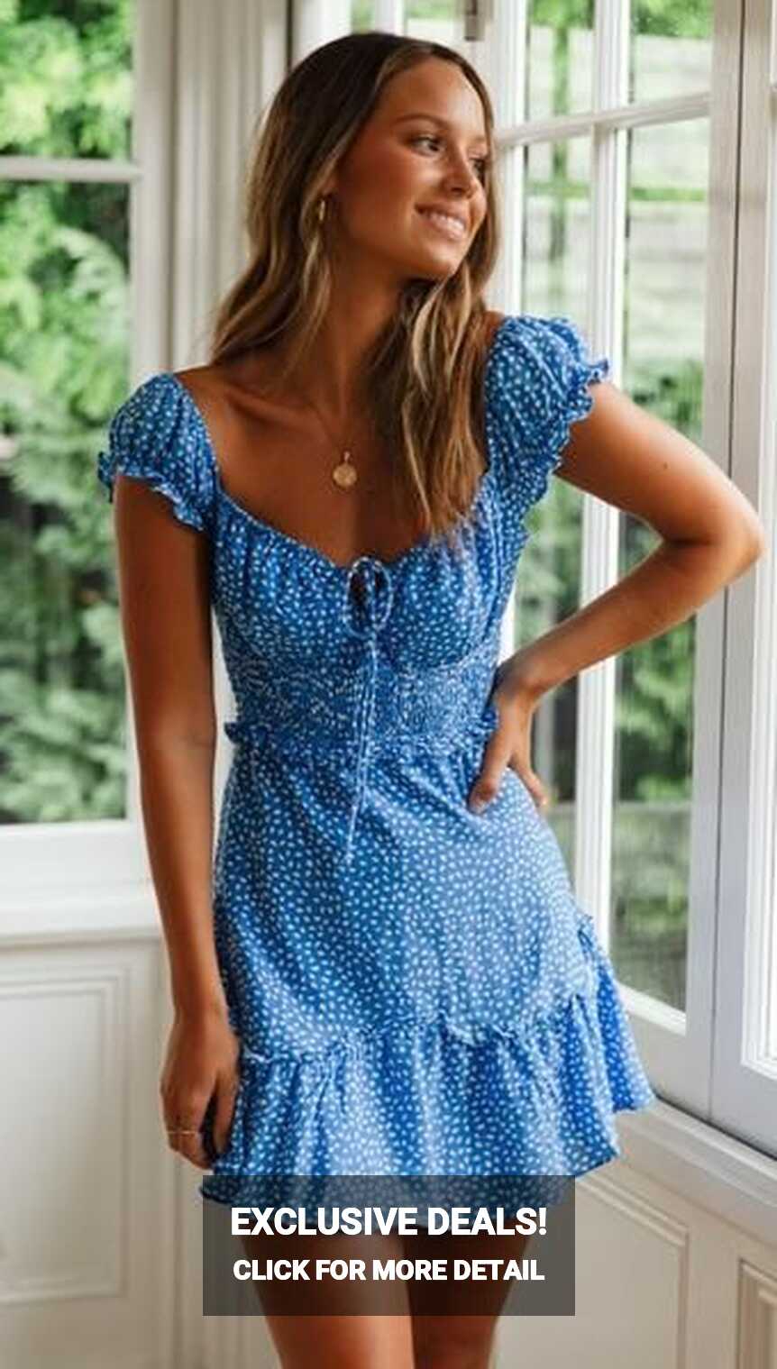 Blue Petal Floral Neck-Tie Dress