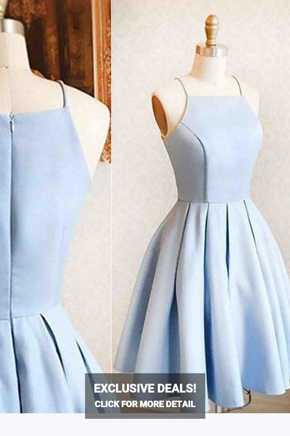 Blue Simple Satin Mini Light Homecoming Dress for Teens, Short ...