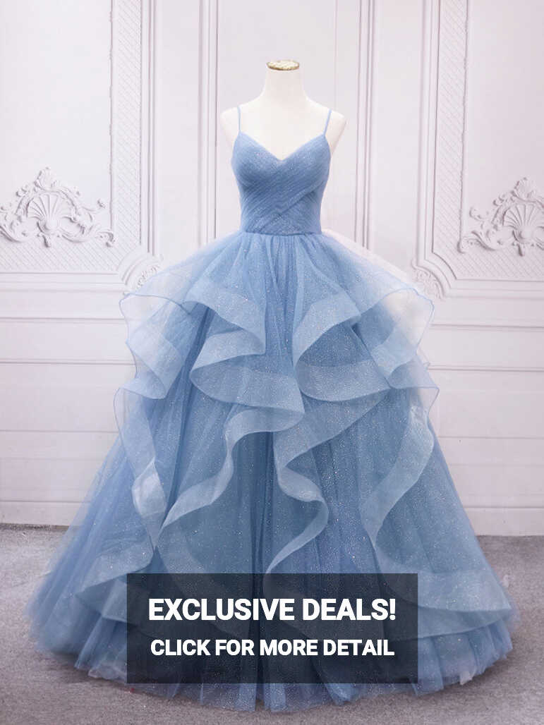 Blue Tulle Long Prom Dresses, Blue Tulle Formal Dresses Sweet 16 ...