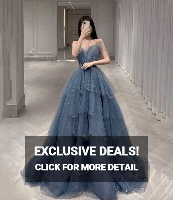 Blue Tulle Sequins Long Ball Gown Dress Formal Dress