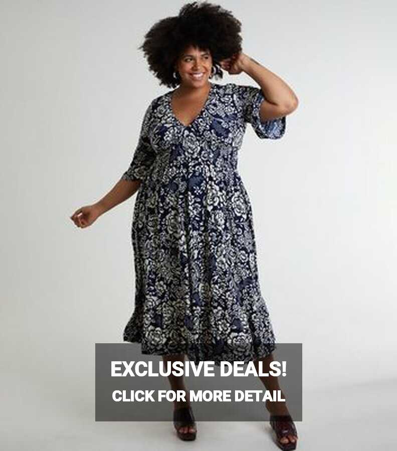 Blue Vanilla Curves Navy Floral Midi Dress | New Look