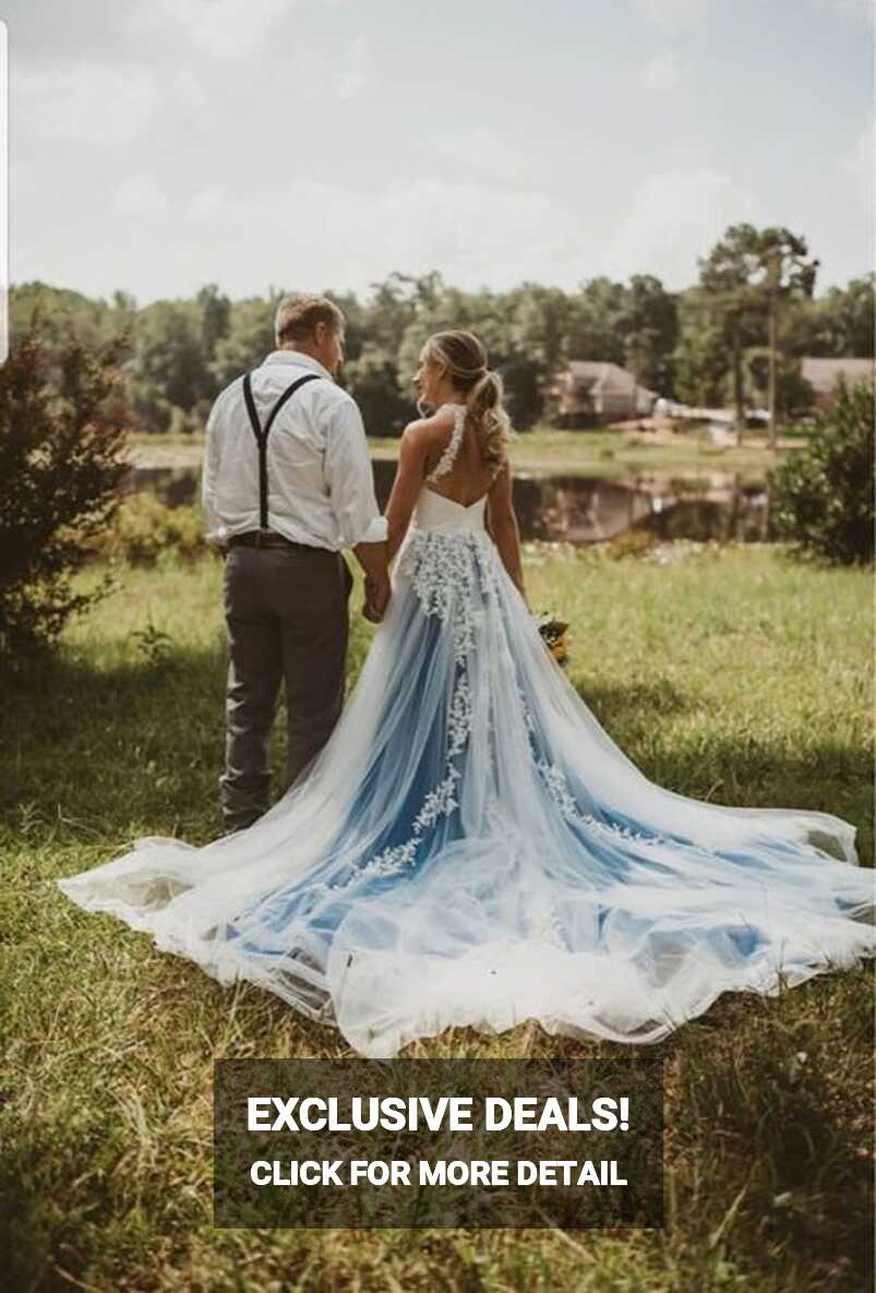 Blue Wedding Dress, Blue Lace Wedding Dress, Unique Wedding Dress ...