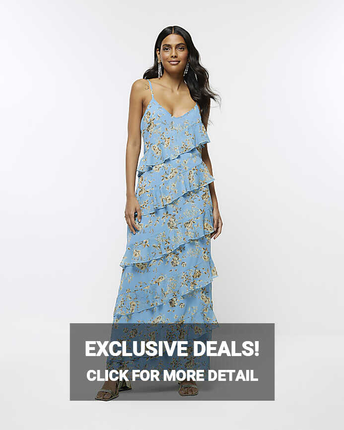 Blue floral ruffle maxi dress | River Island