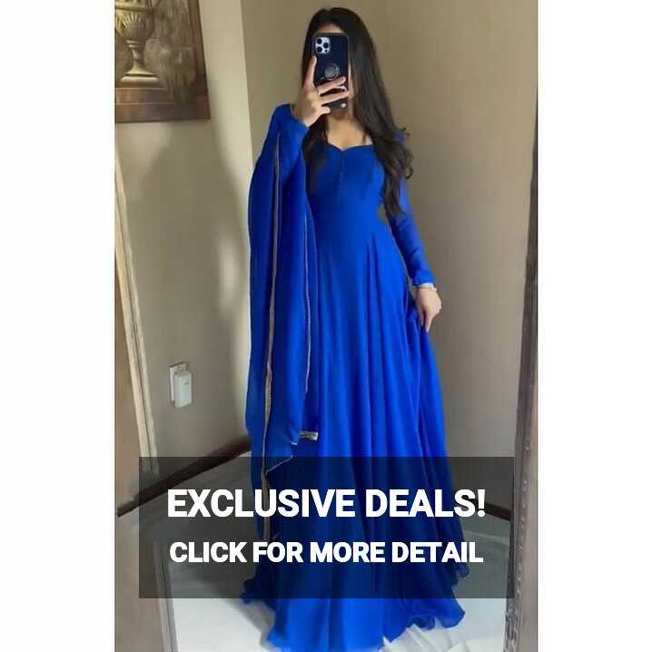 Blue georgette plain long party wear ethnic gown